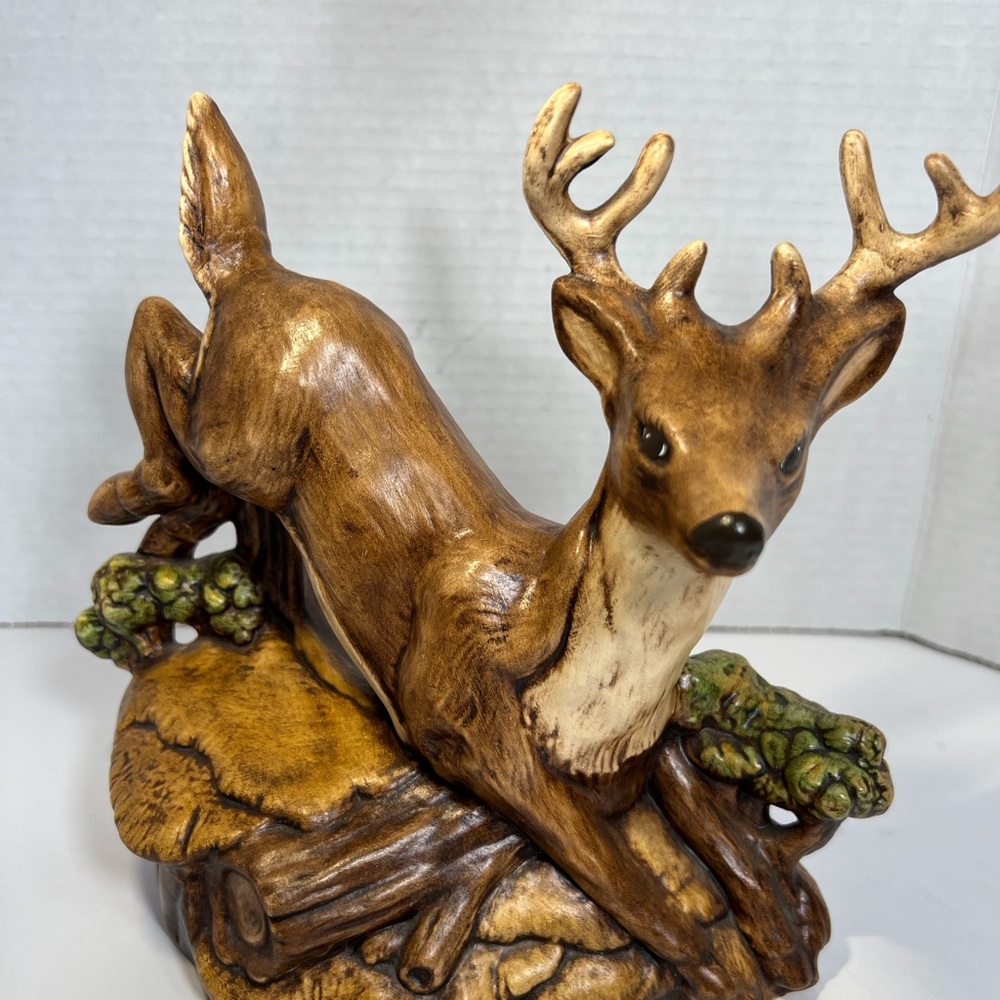 Vintage Buck Deer Ceramic Figurine Woodland Rustic Cabin Lodge Wildlife Decor